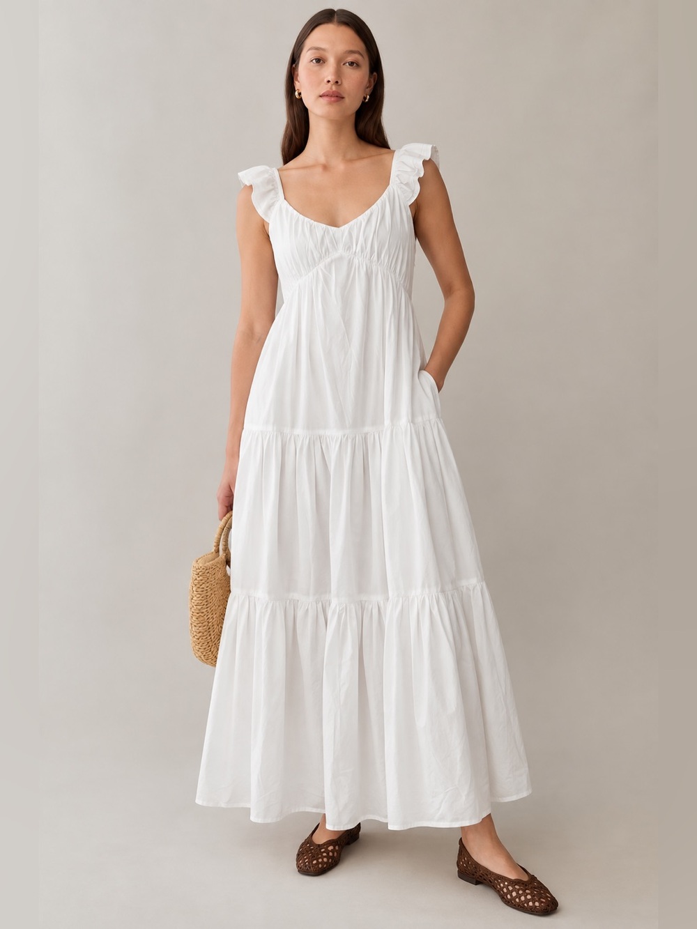 NWT Few Moda White Ruffle Strap
Tiered Cotton Romantic Resort Maxi Dress Large